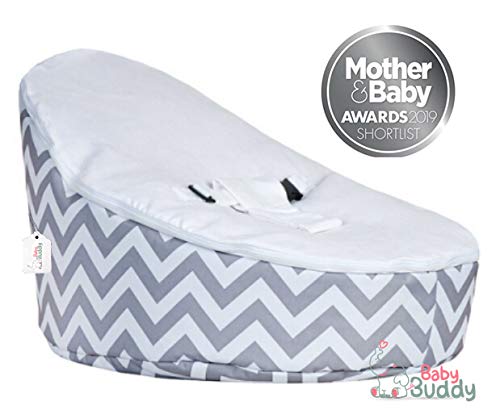 Baby Bean Bag Bouncer Chair by Baby Buddy Toys | Pre Filled Snuggle Bed with 2 Removable Covers & Harness - Grey & White for Kids Children Infants Newborn Unisex Boys & Girls: Amazon.co.uk: Baby