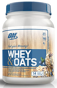 Optimum Nutrition Whey & Oats Protein Powder, Breakfast or Anytime High Protein and High Fiber Shake, Blueberry Muffin, 14 Servings: Gateway